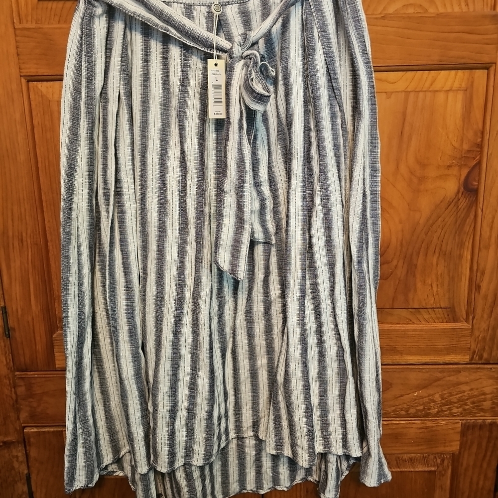Max Studio Striped Navy And Cream Women's Hi Low Skirt Size L